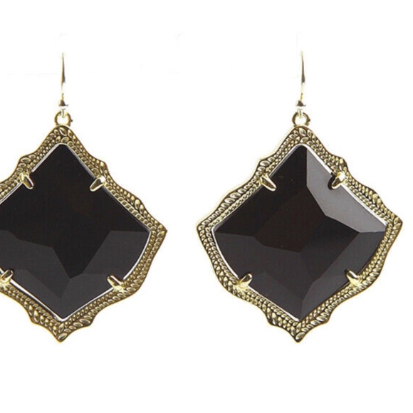 NEW Kendra Scott KIRSTEN Black Glass Drop Earrings Gold Frames w/Dust Bag - Picture 5 of 5